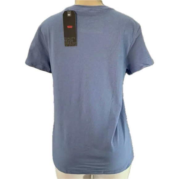 Levi's L Blue Crew Neckline Red Logo Name Graphic Cotton Short Sleeve Tee - Picture 4 of 6